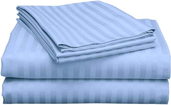 King Size Bed Sheet Set, 100% Egyptian Cotton, 800 Thread Count Bed Sheets to Fit Mattress Upto 24" Inch Deep Pocket, 4-Pieces Sheet Set - King Size, Striped Light Blue