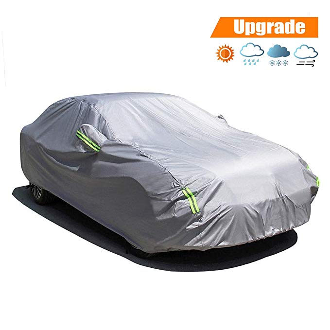 MATCC Car Cover Sedan Cover Waterproof Snow Cover All Weather Protect from Moisture Snow Frost Corrosion Dust Outdoor UV Protection Fit 173.23 Inch (440 * 180 * 160 cm)