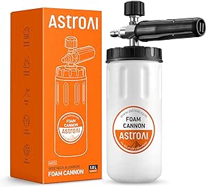 AstroAI Wide Neck Foam Cannon, with 1/4 Inch Quick Connector Plug to Pressure Washer, 1.0mm Orifice,1 Liter Capacity, Orange