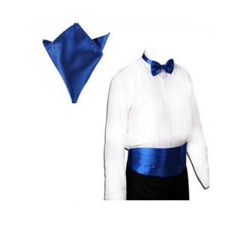Elife Blue Color Cummerbund Bow Tie and Pocket Square Set included cummerbund bow tie and pocket square set