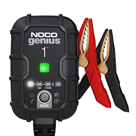 NOCO GENIUS1UK, 1-Amp Fully-Automatic Smart, 6V and 12V Charger, Maintainer, and Battery Desulfator with Temperature Compensation