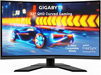 GIGABYTE G32QC 32" 165Hz 1440P Curved Gaming Monitor, 2560 x 1440 VA 1500R Display, 1ms (MPRT) Response Time, 94% DCI-P3, VESA Display HDR400, FreeSync Premium Pro, G-Sync Compatible Ready