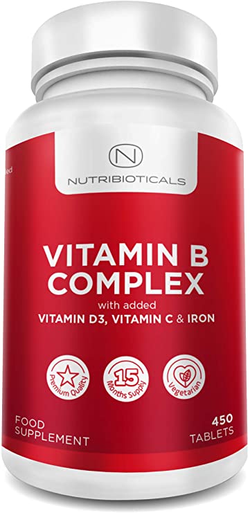 Vitamin B Complex 15 Month Supply Fortified with Vitamin D, C and Iron - The Most Advanced B Complex - Vegetarian - 450 Tablets