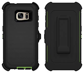 Galaxy S7 Case, ToughBox® [Armor Series] [Shock Proof] [Black | Lime] for Samsung Galaxy S7 Case [Built in Screen Protector] [With Holster & Belt Clip] [Fits OtterBox Defender Series Belt Clip]