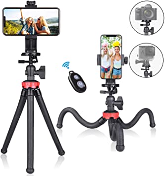 3in1 Smartphone Mobile Cell Phone Selfie Tripod Portable Flexible Mini Travel Camcorder Tabletop Stand Mount Holder for iPhone Samsung Webcam Youtuber Reivewer Vlogging Live Streaming Podcast