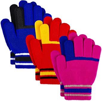 Cooraby Kids Winter Gloves Non Slip Gloves Stretchy Knitted Gloves Soft Magic Gloves for Boys and Girls