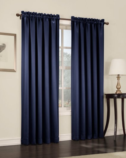 Sun Zero Barrow Energy Efficient Rod Pocket Curtain Panel, 54 x 84 Inch, Navy Blue