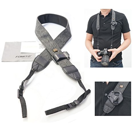 Fomito Camera Shoulder Neck Strap Vintage Belt for All DSLR Camera Nikon Canon Sony Pentax Classic White and Black Weave