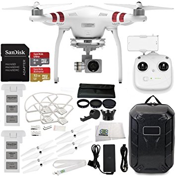 DJI Phantom 3 Standard w/ 2.7K Camera & 3-Axis Gimbal & Manufacturer Accessories   DJI Flight Battery   Water-Resistant Hardshell Backpack   7PC Filter Kit (UV-CPL-ND2-400-Hood-Stabilizer)   MORE