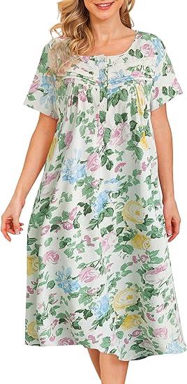 Bloggerlove Nightgowns for Women Soft Cotton Sleepwear Floral House Dress Short/Long Sleeve Comfy Night Dress for Ladies