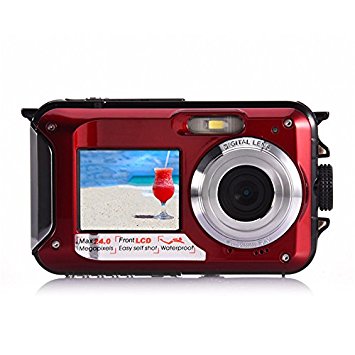 Dual-screen Camera,KINGEAR 24 MP Front And Rear Life Waterproof Digital Camera-Red