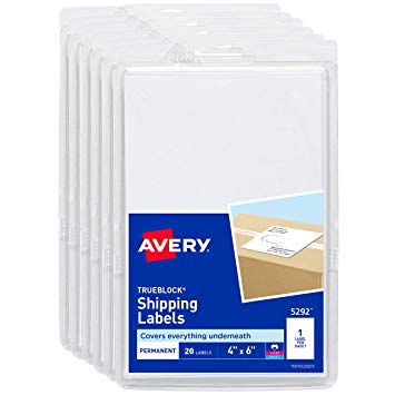 Avery Shipping Labels for Laser Printers, TrueBlock Technology, Permanent Adhesive, 4" x 6", 120 Labels (6-Pack 5292)