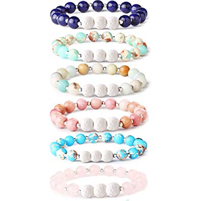 Adramata 6Pcs Lava Rock Stone Aromatherapy Essential Oil Diffuser Bracelet for Women Girls Natural Gemstone Healing Crystal Bracelet