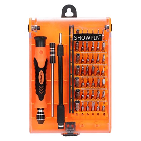 Showpin 45in1 Mini Precision Screwdriver Set with case with Tweezer Handle and Torx Hex Bits