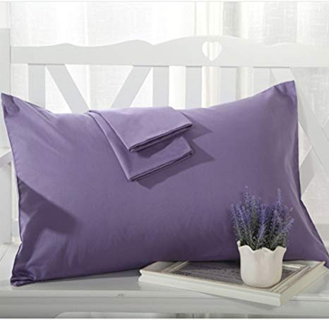 YAROO Pillow Cases Queen Size(20x30),100% Cotton 250 Thread Count,Envelope Closed,No Zipper,Set of 2,Purple