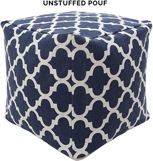 REDEARTH Cube Pouf Ottoman -Unstuffed Poof Pouffe Accent Chair Square Seat Footrest for Living Room, Bedroom, Nursery, kidsroom, Patio, Gym; 100% Cotton (20x20x14; Navy)
