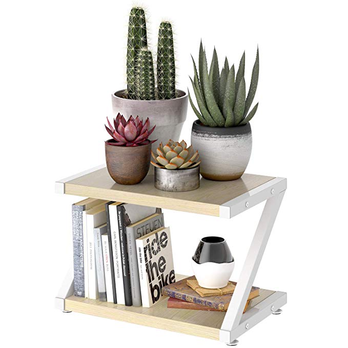 Desktop Stand for Printer - Desktop Shelf with Anti - Skid Pads for Space Organizer as Storage Shelf, Book Shelf, Double Tier Tray with Hardware & Steel for Potted Plants, Crafts by HUANUO