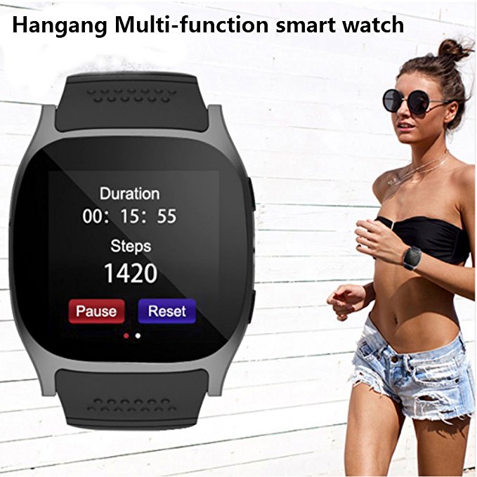 Hangang Bluetooth Smart Watch, TOP-MAX T8M Fitness Tracker Smartwatch with Pedometer Hands-free telephone for Android and IOS Smartphone (Black)