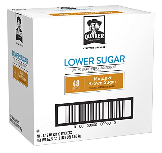 Quaker Instant Oatmeal, Lower Sugar, Maple & Brown Sugar, 48 Count