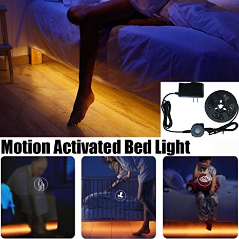 Motion Activated Under Bed Light, eTopxizu Flexible LED Strip Motion Sensor Night Light Bedside Lamp with Automatic Shut Off Timer,Closet light,Staircase light for Bedroom,Wardrobe,Hallway(Warm White)