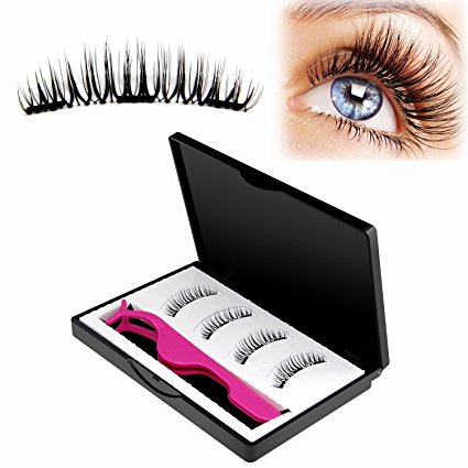 Magnetic False Eyelashes (3 Magnet 4 Pcs) Newest Design 3-Magnetic Magnetic Eyelash Extensions 3D Reusable Fake Lashes For Women Makeup, No Glue, Natural Look (3-4)