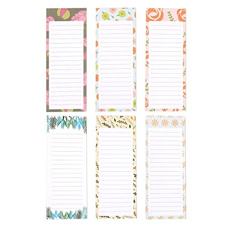 Floral Design Magnetic Notepad Stationery - Hangs on Magnetic Surfaces Including Fridge, Whiteboards - 60 Sheets Per Pad - 6 Pack
