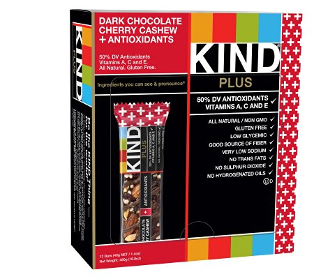 KIND Bars, Dark Chocolate Cherry Cashew   Antioxidants, Gluten Free, 1.4 Ounce Bars, 12 Count