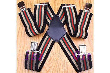 Yosoo Men's 50mm Wide Suspenders 3 Style Gentles Plain Heavy Duty brace Elastic (Striped)