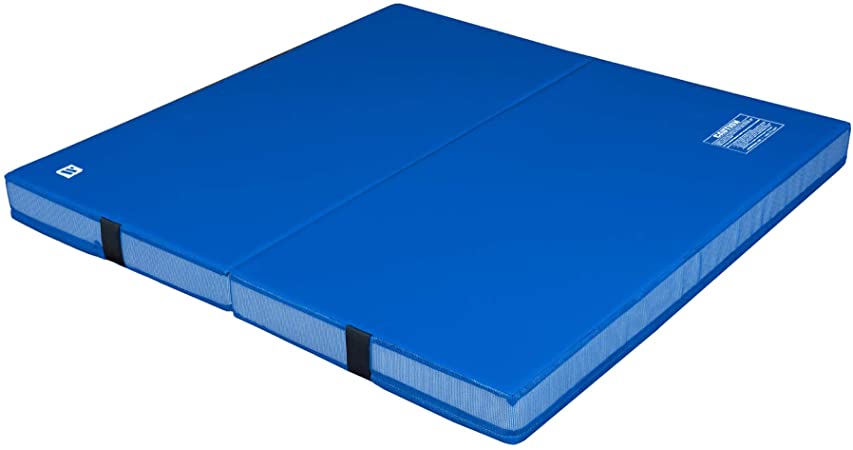 We Sell Mats 4 Inch thick Bifolding Gymnastics Crash Landing Mat Pad, Safety for Tumbling, Back Handspring Training and Cheerleading, 4 ft x 4 ft, Blue