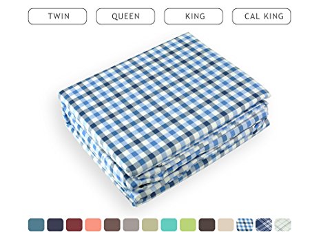 Luxe Bedding Bed Sheet Set - Brushed Microfiber 2000 Count Plaid - Wrinkle, Fade, Stain Resistant - Hypoallergenic - 3 Piece - Hotel Quality - Unique Presents for family (Twin, Plaid / Blue)