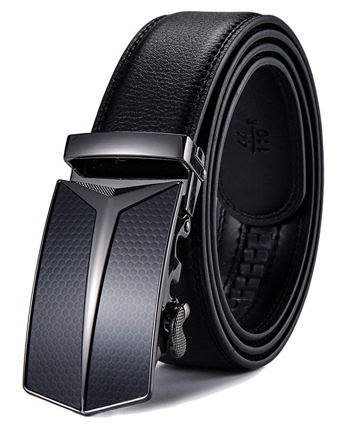 Men's Leather Ratchet Dress Belt - XDeer Adjustable Slide Belts for Men with Automatic Buckle