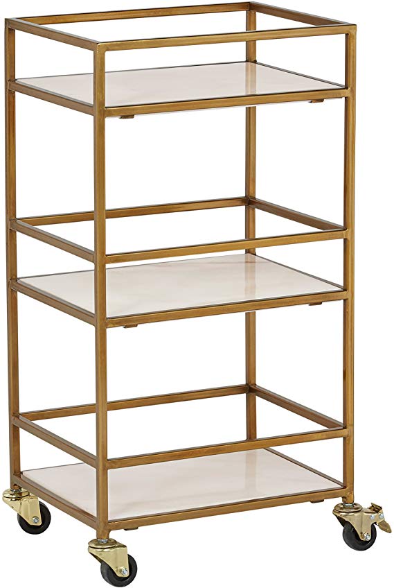 Rivet Modern Metal Kitchen Rolling Bar Cart with Wheels, 30" Inch Height, Gold