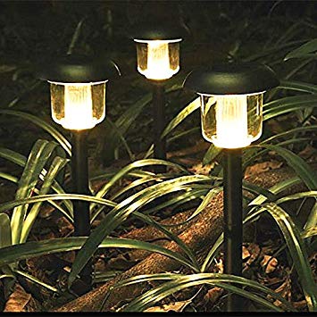 Solar Lights Outdoor Pathway Decorative Garden Large Black Bright White Warm LED Stake Light Set Landscape Lighting Stakes Waterproof Decorations Driveway Lamp for Walkway Outside Yard 6Pack