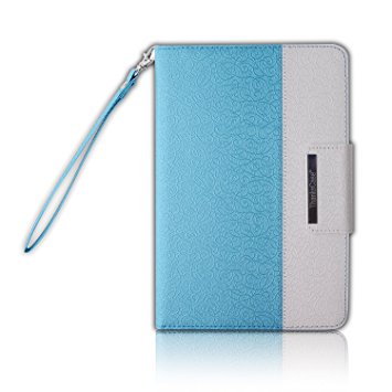 iPad Mini 4 Case,Thankscase Rotating Case Cover for Ipad Mini 4 with Wallet and Pocket with Hand Strap with Smart Cover Function for iPad Mini 4 2015 (Teal Blue)