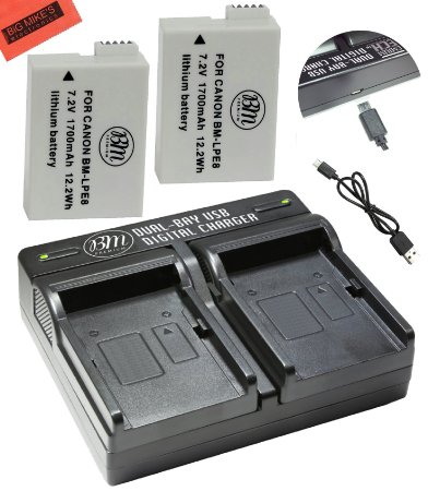 2-Pack Of LP-E8 LPE8 Batteries And Dual Battery Charger Kit For Canon EOS Rebel T2i, T3i, T4i, T5i, EOS 550D, EOS 600D, EOS 650D, EOS 700D DSLR Digital Camera