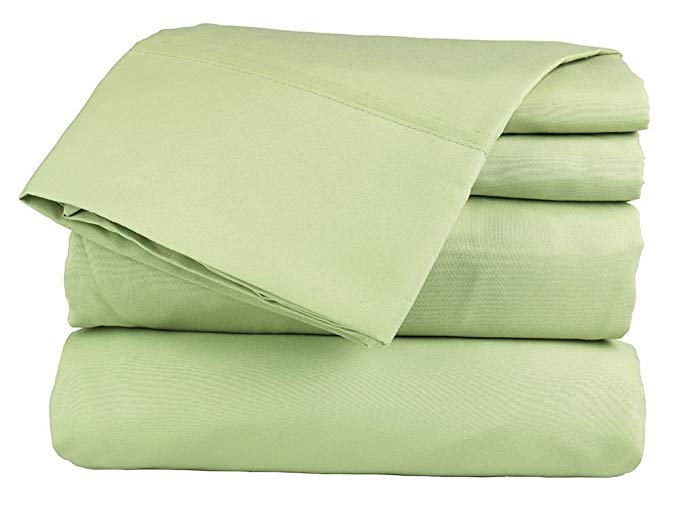 aashirainwear 4 PCs Bed Sheet Set 100% Cotton 400-Thread-Count RV- Queen Size Sage Solid (15 Inch Drop)