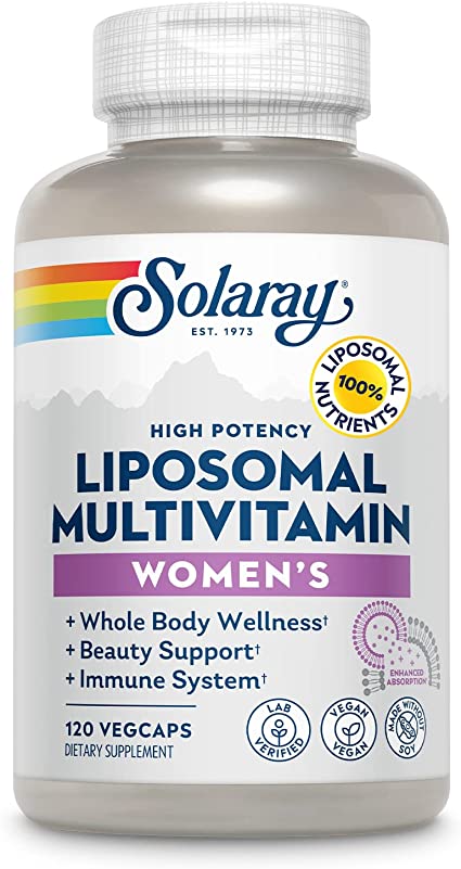 Solaray Liposomal Multivitamin for Women, Enhanced Absorption, High Potency w/Iron, Vitamin D, Vitamin C, B12, Biotin, CoQ10, Immune Support, Bone Health, Vegan, 60 Servings, 120 VegCaps