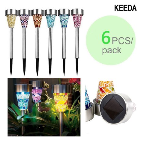 Solar Led lights, GRDE Solar Mosaic Border Garden Post Lights, Garden Decoration Stake Lights Christmas Gift with ON/OFF Switch (6 Pack)