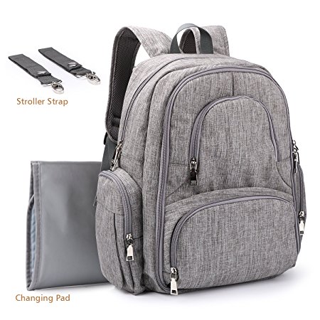 Upgraded Version Baby Diaper Bag MoAnBee Smart Organizer Waterproof Travel Backpack Multifunction Nappy Bag with Changing Pad and Stroller Clips, Gray