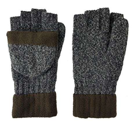 Bruceriver Wool Knitted Convertible Fingerless Driving Gloves with Mitten Cover