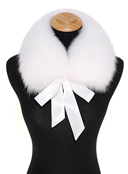 Ferand Ladies Stylish Genuine Fox Fur Collar Scarf with Satin Ribbon