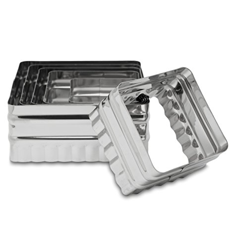 Ateco 52530 Double Sided Square Cutters in Graduated Sizes, Fluted & Plain Edges, Stainless Steel, 6 Pc Set