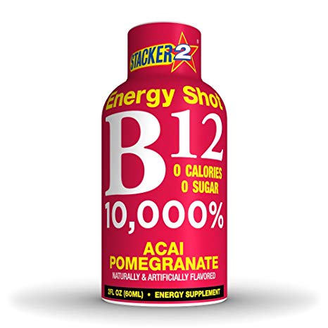 Stacker 2 B12 Energy & Vitamin Shot- Acai & Pomegranate (2oz, Pack of 12)