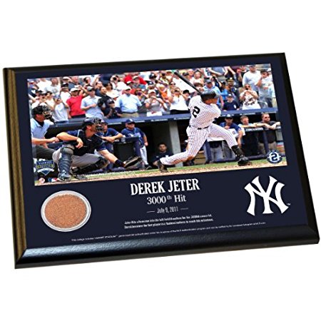 Derek Jeter Moments: 'Derek Jeter 3000th Hit' 8 Inch X 10 Inch MLB Authentic Yankee Stadium Game Used Dirt Plaque Celebrating his 3000th Hit! (MLB Authenticated)