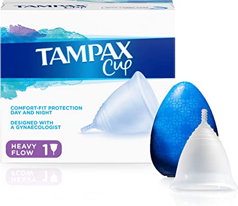Tampax Cup Tampax Heavy Flow, Menstrual Cups, Comfort-fit Protection, Day and Night, Made with 100% Medical Grade Silicone, Clinically Tested, Easy Cleansing, Reusable, Supplied with a Carry Case