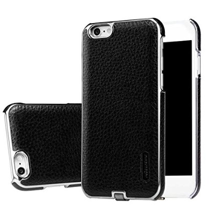 Wireless Charging Receiver Phone Case, 100% Genuine Leather, PANTHEON Qi Receiver Case / Back Case Cover for iPhone 6 (4.7 inch), - Black