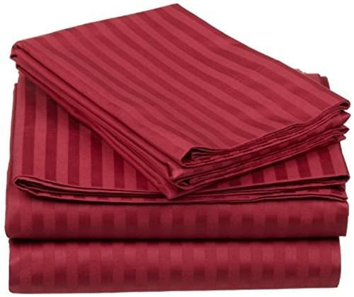 Bedding 3 PCs Duvet Set (1 Duvet Cover & 2 Pillowcase) 100% Pure Cotton 600 Thread Count (Burgundy Stripe, Queen Size) Sleep Well