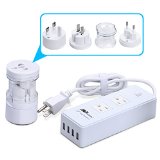 FlePow 1250W Power StripInternational Travel Outlet Plug AdapterUS to EuroUK UK to USAAU Portable Global Converter with 2AC Outlets 4 USB Ports Travel Charger for iPhone iPad Samsung Tablet