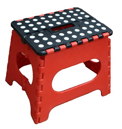 Jeronic 11 Inches Super Strong Folding Step Stool for Adults and Kids, Red Kitchen Stepping Stools, Garden Step Stool, holds up to 300 LBS