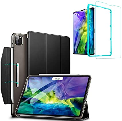 ESR Case for iPad Pro 11 (2020 & 2018) with Tempered-Glass Screen Protector,Yippee Trifold Smart Case with Auto Sleep/Wake,Lightweight Stand Case with Clasp, Hard Back Cover, Black